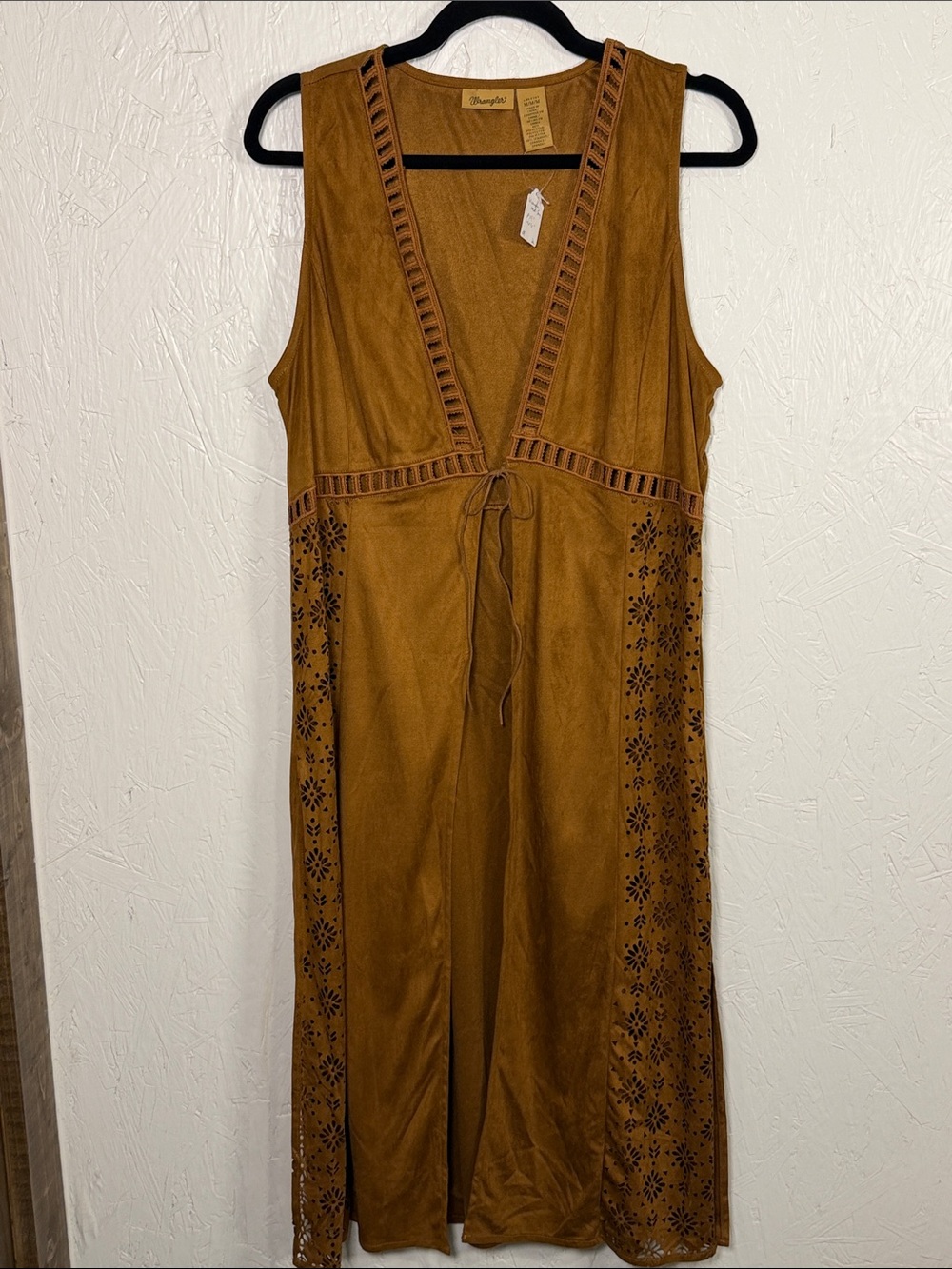 Wrangler Camel Brown Sleeveless Maxi Dress with Laser-Cut Panels